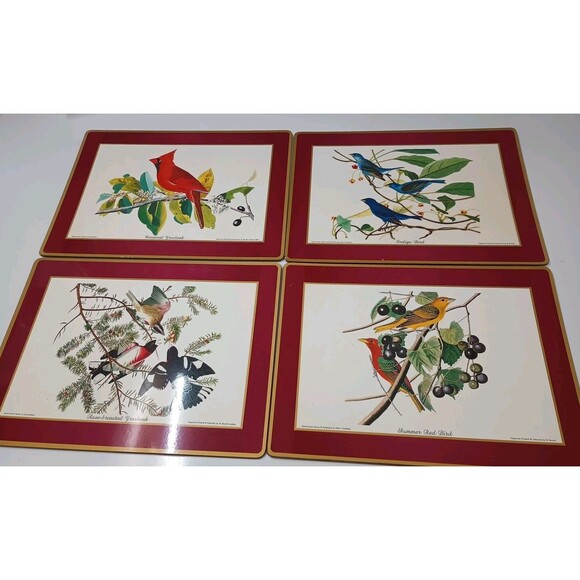 pimpernel placemats set 4 Audubon Birds Red Cardinal Indigo Grosbeak Cork Havell - Picture 1 of 10